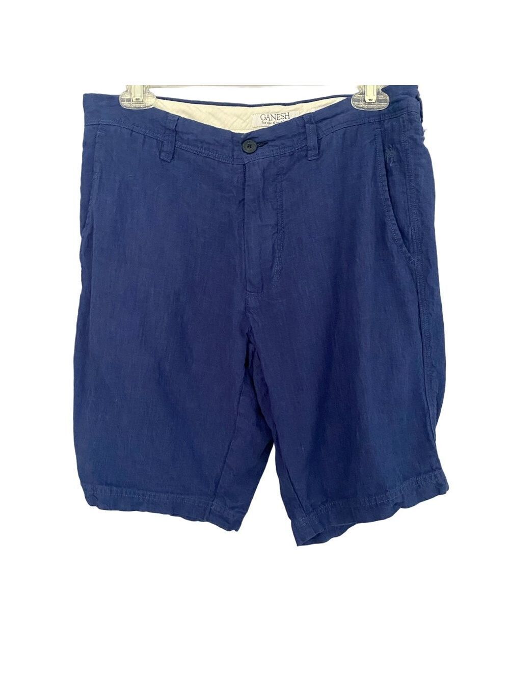 Ganesh Blue Linen Summer Shorts with Pockets | Size 32 -